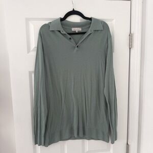 MONTAGUT Mens Long Sleeve Polo Shirt Green 3 Pure New Wool Extra Fine Merino